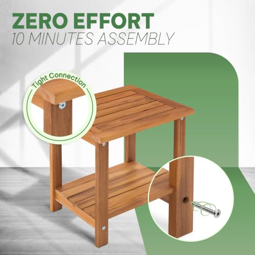 Acacia Wood Adirondack Side Table - 2-Tier Outdoor End Table Honey Oak