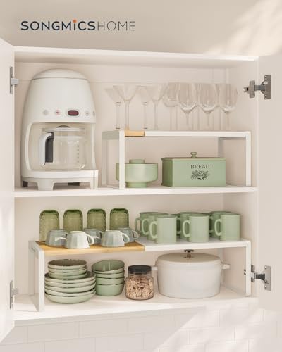 Expandable Bamboo Spice Rack Organizer Set Light Bamboo & Cream White 2 Pack