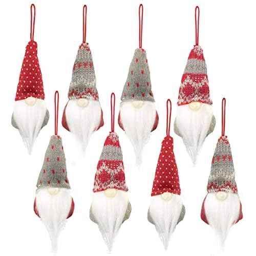 Gnomes Christmas Tree Ornaments Set of 8, Christmas Ornaments 2022 Handmade Plush Gnomes Santa Elf Hanging Home Decorations Holiday Decor