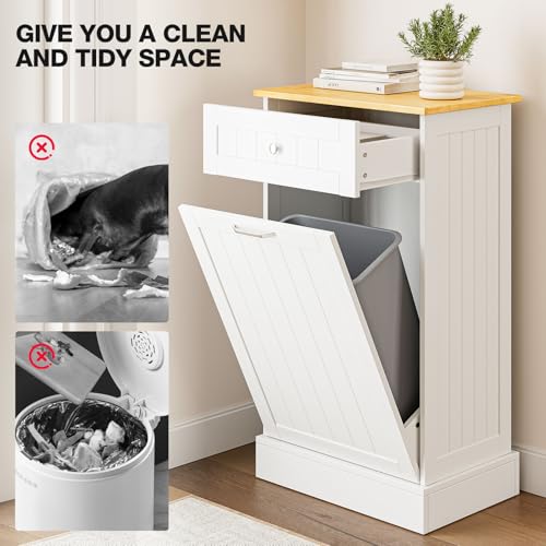 White 10 Gallon Tilt Out Trash Cabinet with Single Door - Wooden Recycling Bin