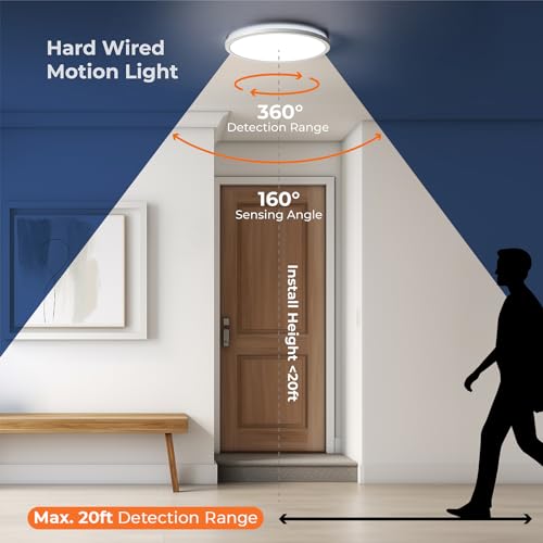 Matane 12-Inch White Wired Motion Sensor LED Ceiling Light with Remote - Dimmable 3000K-5000K