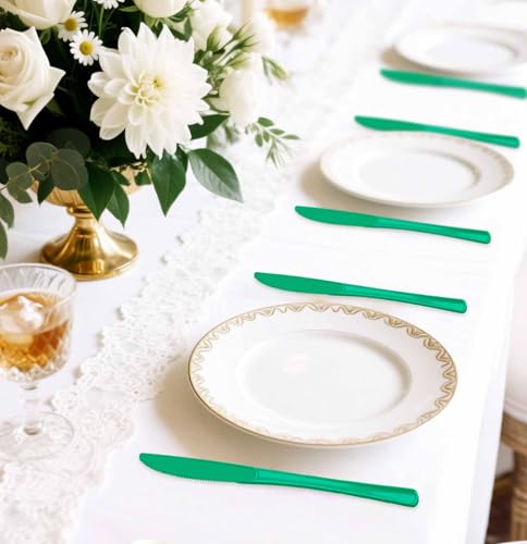 SietDESEO 25 Pcs Green Disposable Knife Set - Heavy Duty Plastic Cutlery for Birthday, Wedding, Baby Shower