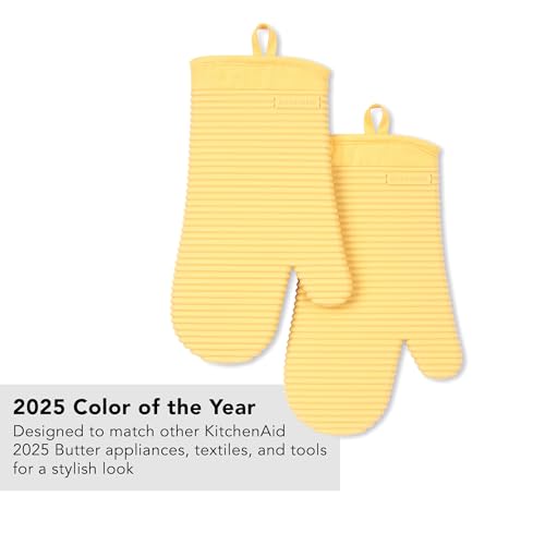 KITCHENAID Ribbed Soft Silicone Oven Mitt 2-Pack Set, 7.5"x13", Orange Sorbet