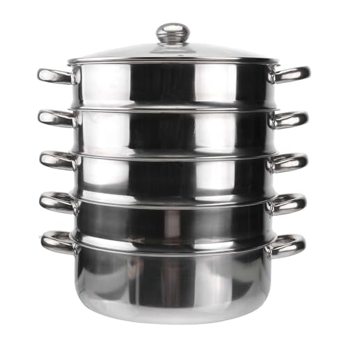 14.7 Inch Stainless Steel 5-Tier Steamer Pot for Cooking Vegetables Dumplings & Soup