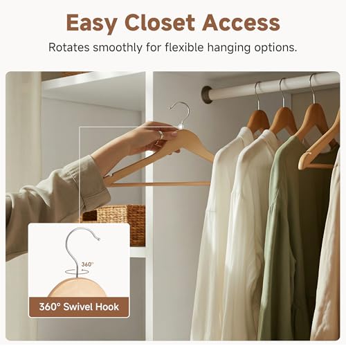 Heavy Duty Wooden Coat Hangers 0.5" Thick - Natural 30 Pack - Contoured Clothing Hangers