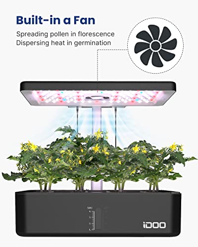 iDOO 12Pods Hydroponic Growing System with LED Grow Light - Black
