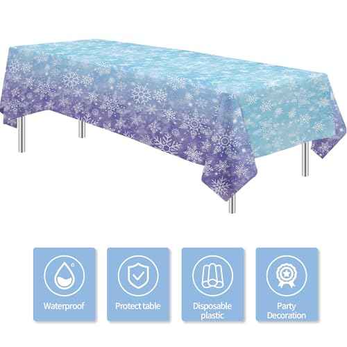 Winter Snowflake Party Tablecloth Decorations, 3 Pack Disposable Frozen Blue Purple Snowflake Wonderland Tablecover Supplies for Christmas, New Year, Baby Shower, Birthday, 86in x 55in