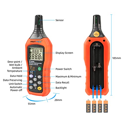 Protmex PT6508 Digital Temperature & Humidity Meter with Wet Bulb for Indoor Outdoor HVAC
