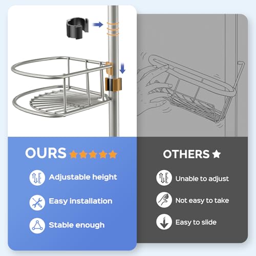 HAMITOR Silver Gray 4-Tier Corner Shower Caddy Tension Pole Organizer