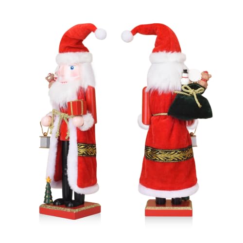 15-Inch Wooden Santa Nutcracker with Gift Sack and Lantern