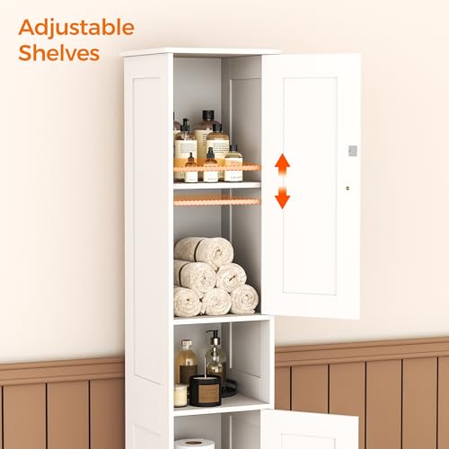 Tall Bathroom Storage Cabinet - White Slim 11.8W with 2 Doors - Homleke