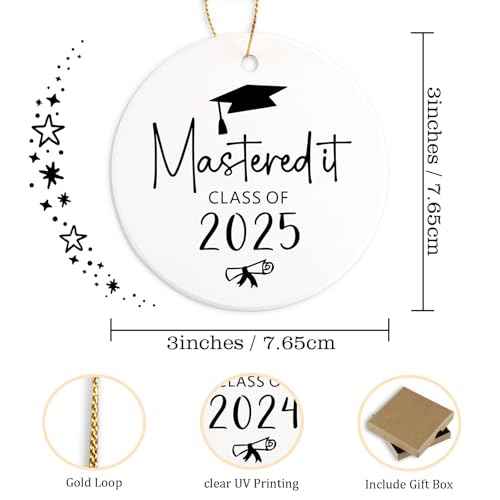 Class of 2025 Graduation Gifts for Her Him Ceramic Ornament Keepsake Sign Round Plaque Graduation Ornaments Graduation Gifts for Women Men Masters Degree Graduation Gifts