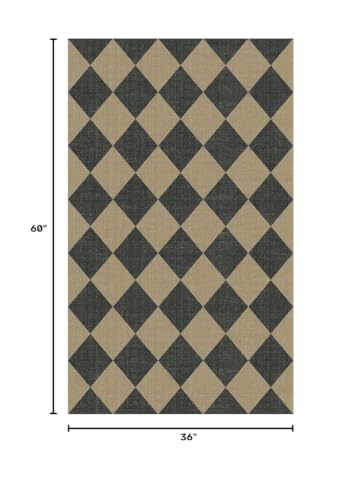 Black Checkered Outdoor Patio Rug 3x5 Washable Non-Slip Entryway Mat - Lessymo