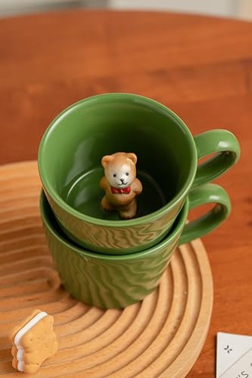 DIHOclub Panda Ceramic Cup Hidden 3D Animal Inside Mug,Cute Cartoon Handmade Figurine Mugs,Holiday and Birthday Gift for Coffee & Tea Lovers,12 OZ (Blue)