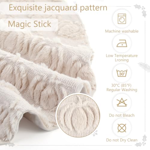 Thenshop Fall Tree Skirt 48 Inch Beige Plush with 3D Pumpkins - Seasonal Decor