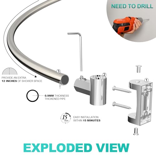 Adjustable Curved Shower Curtain Rod - Nickel Finish, 38-72 Inches, Brush Nickel Variation