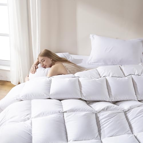 California King Feather Comforter - White 104x96 Inches Luxury Bedding