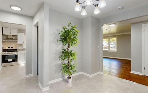 7ft Artificial Ficus Tree with White Planter - Indoor Decor, Realistic Fake Plant