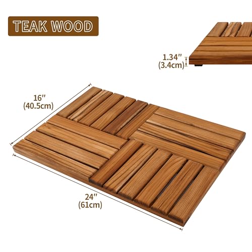 Utoplike Teak Bath Mat 24x16 Inch Non-Slip Wooden Shower Mat for Bathroom & Indoor Use