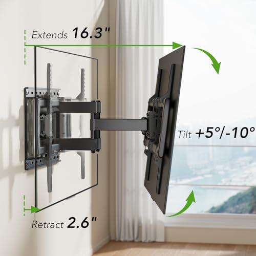 32-85 Inch Full Motion TV Wall Mount Bracket with Dual Articulating Arms, Tilt, Swivel & Leveling - Fits 8-16 Inch Studs, Max 132lbs, AX WABER