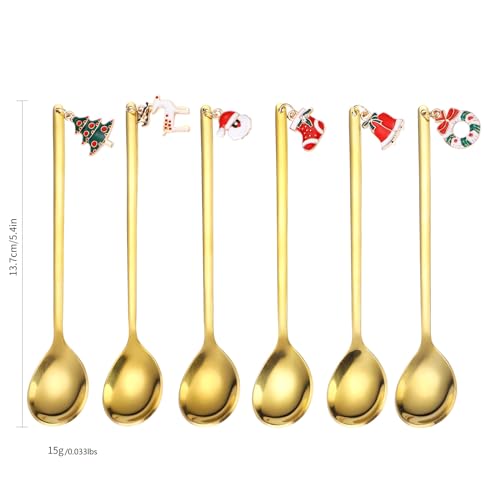 Christmas 6pcs Gold Stainless Steel Coffee Spoon Set - Festive Holiday Flatware
