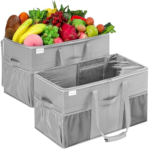 Heavy Duty Extra Large Utility Tote Bag 2 Pack - Collapsible Grocery Shopping Bags with Pockets & Handles