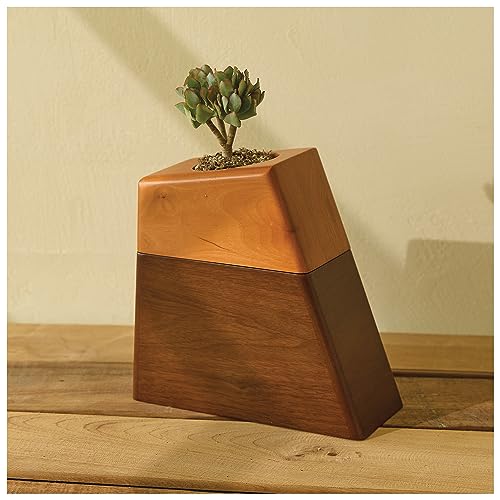 Wooden Cremation Urn for Human Ashes with Ceramic Plant Pot and Bamboo Stand
