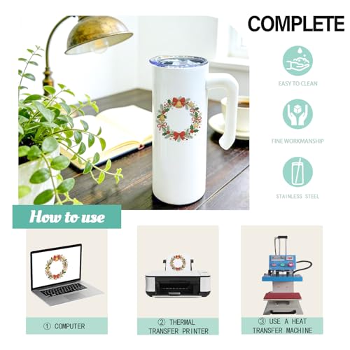 20oz Sublimation Skinny Tumbler Set with Handle & Straw - Stainless Steel Double Wall Insulated Bulk Pack