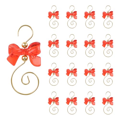 INCREWAY 30 Pcs Red Bow Ornament Hooks S-Shaped Hangers - Golden/Gold & Red Bow Set