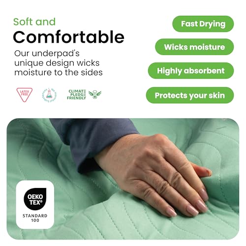 IMPROVIA Washable Underpads Reusable Bed & Incontinence Pads - Green 34x52 Pack of 4