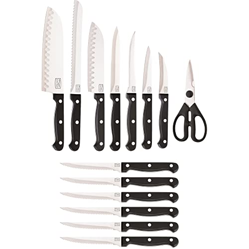 Chicago Cutlery Essentials 15-Piece Stainless Steel Knife Block Set with Sharp Chef Knives & Scissors