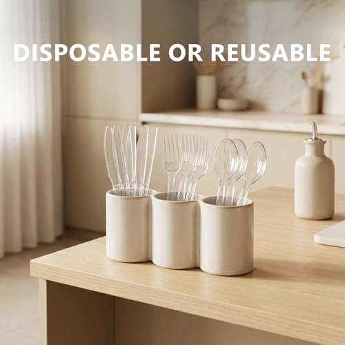 SACATR 1000 Count Clear Plastic Silverware Set — Heavy Duty Forks, Spoons & Knives
