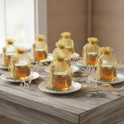 Mini Glass Honey Jars 1.5oz with Bee Accessories - 60 Pack for Favors & Storage