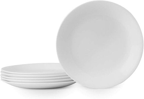 Corelle Vitrelle 6-Piece Salad Plates Set - Lightweight, Chip-Resistant Triple Layer Glass | 8.5-Inch Winter Frost White