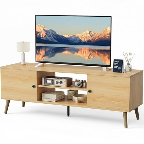 Wood TV Stand for 55 60 Inch Flat Screen with Storage - DUMOS Entertainment Center