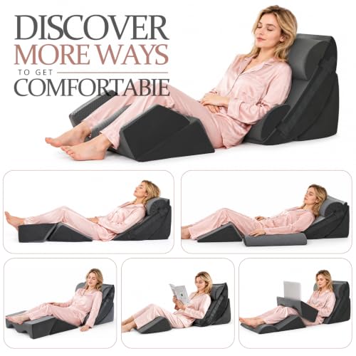 Yojoker 6-Piece Memory Foam Wedge Pillow Set for Post-Surgery & Comfort