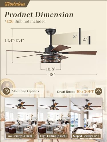 Fanbulous 48" Farmhouse Ceiling Fan with Light & Remote - Black & Walnut