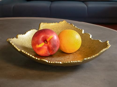 12-Inch Decorative Antique Gold Metal Centerpiece Bowl with Sculpted Edges