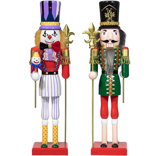 KI Store 15-Inch Double-Sided Nutcracker Soldier & Halloween Clown Decor