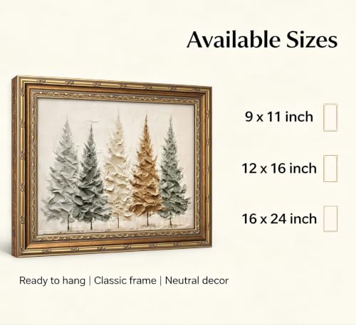 Vintage Gold Framed Christmas Tree Wall Art - 11"L x 9"W, 3D Pine Tree Print