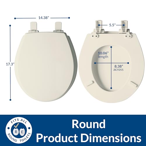 Mayfair Cassel Slow Close Round Toilet Seat - Easy Clean, Non-Slip, Made in USA, Biscuit