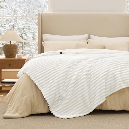 Full Size Heated Blanket - White, 6 Heat Levels & Auto Shut-Off, 72x84 inches, Fast Heating