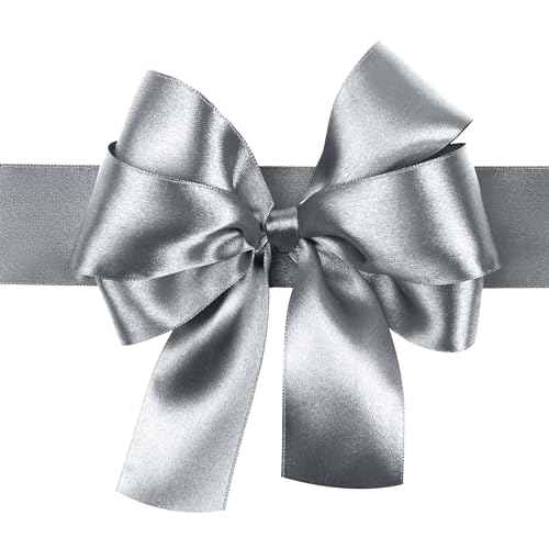 LIUYAXI Silver Stain Ribbon, 2" X Continuous 50 Yards, Double Faced Fabric Ribbon Use for Bows Bouquet,Christmas Gift Wrapping,Floral Arrangement