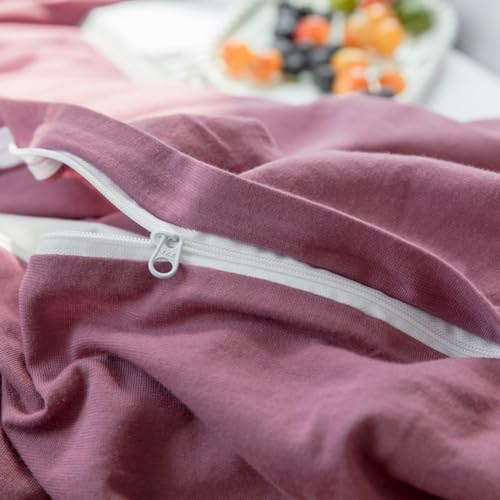 Full Size Purple Duvet Cover Set 3 Pieces Pale Mauve Jersey Knit Cotton