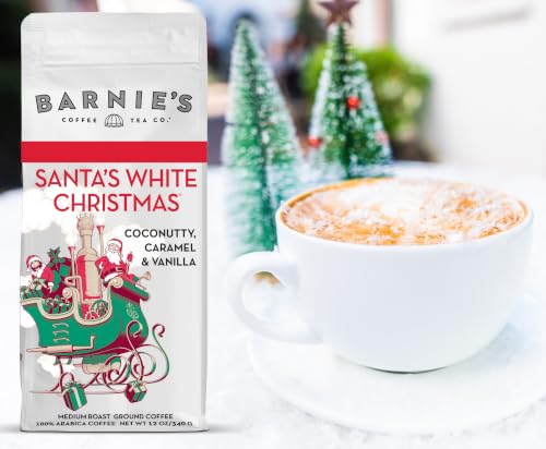 Barnie’s Santa’s White Christmas Ground Coffee, 12 oz bag (Pack of 2) – Coconut, Caramel & Vanilla, Medium Roast