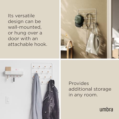 Umbra Estique Over-the-Door Coat Rack with 14 Hooks – Modern Wall & Door Organizer, White/Natural