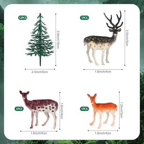 Hooqict Deer Christmas Tree Cake Toppers - 15Pcs Woodland Holiday Decorations