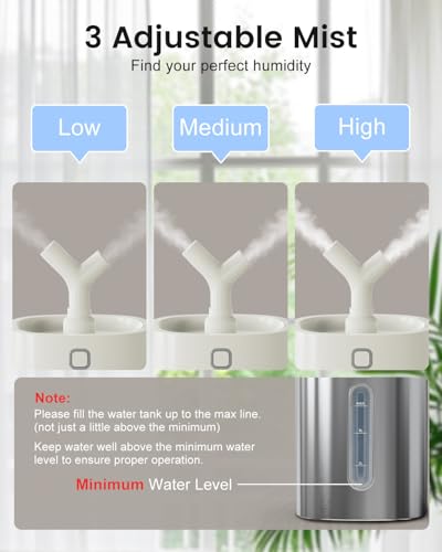 Feekaa 4L Stainless Steel Humidifier - Easy Clean, Dishwasher Safe, Large Room, White