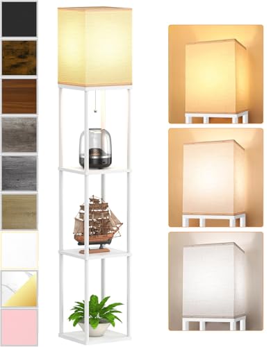 Floor Lamp with Shelves for Living Room White, Shelf 3 CCT LED Bulb,