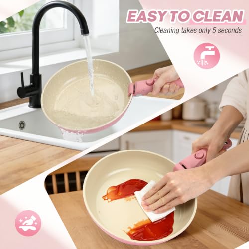 Pink 21-Piece Ceramic Nonstick Cookware Set with Detachable Handles - Space-Saving, Dishwasher & Oven Safe